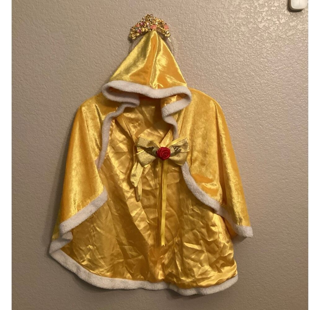 Disney Inspired Princess Bell Accessories: Hooded Cape Hair Bow Crown Sz S 5-8
